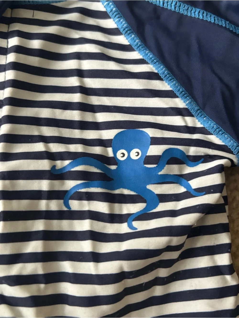 Blue White Striped Baby Boy One Piece Swimsuit Romper Size 12-18M